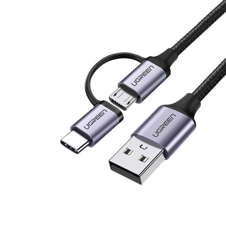 купить Кабель UGREEN US177 USB-A to Micro USB + USB Type-C Cable 1m (Black) в Алматы