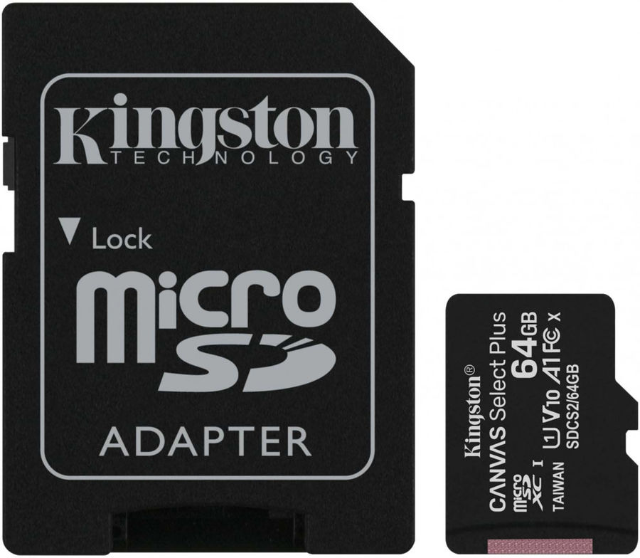 купить Карта памяти Kingston 64GB micro SDHC Canvas Select Plus 100R A1 C10 Two Pack + Single ADP, SDCS2/64GB-2P1A в Алматы