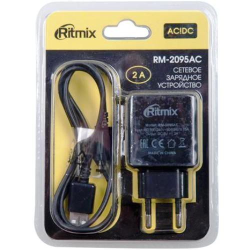 купить Зарядное устройство сетевое Ritmix RM-2095AC  черный 2 USB в Алматы