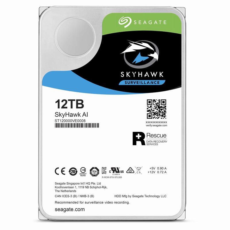купить Жесткий диск для видеонаблюдения с искусственным интеллектом 12Tb Seagate SkyHawk AI Survelilance SATA3 3.5* 256Mb 7200rpm ST12000VE0008. Поддержка до 64 HD-камер и 32 дополнительных потоков ИИ1. в Алматы