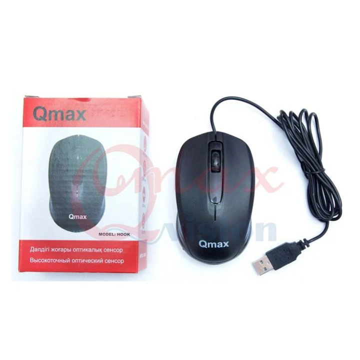 купить Qmax HOOK проводная оптическая мышь,USB 1000dpi 3 кнопки XP/Vista/7/8/Mac Черный, Цветная картонная коробка в Алматы