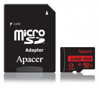 купить Карта памяти, Apacer, AP64GMCSX10U5-R, MicroSDXC 64GB, с адаптером SD в Алматы