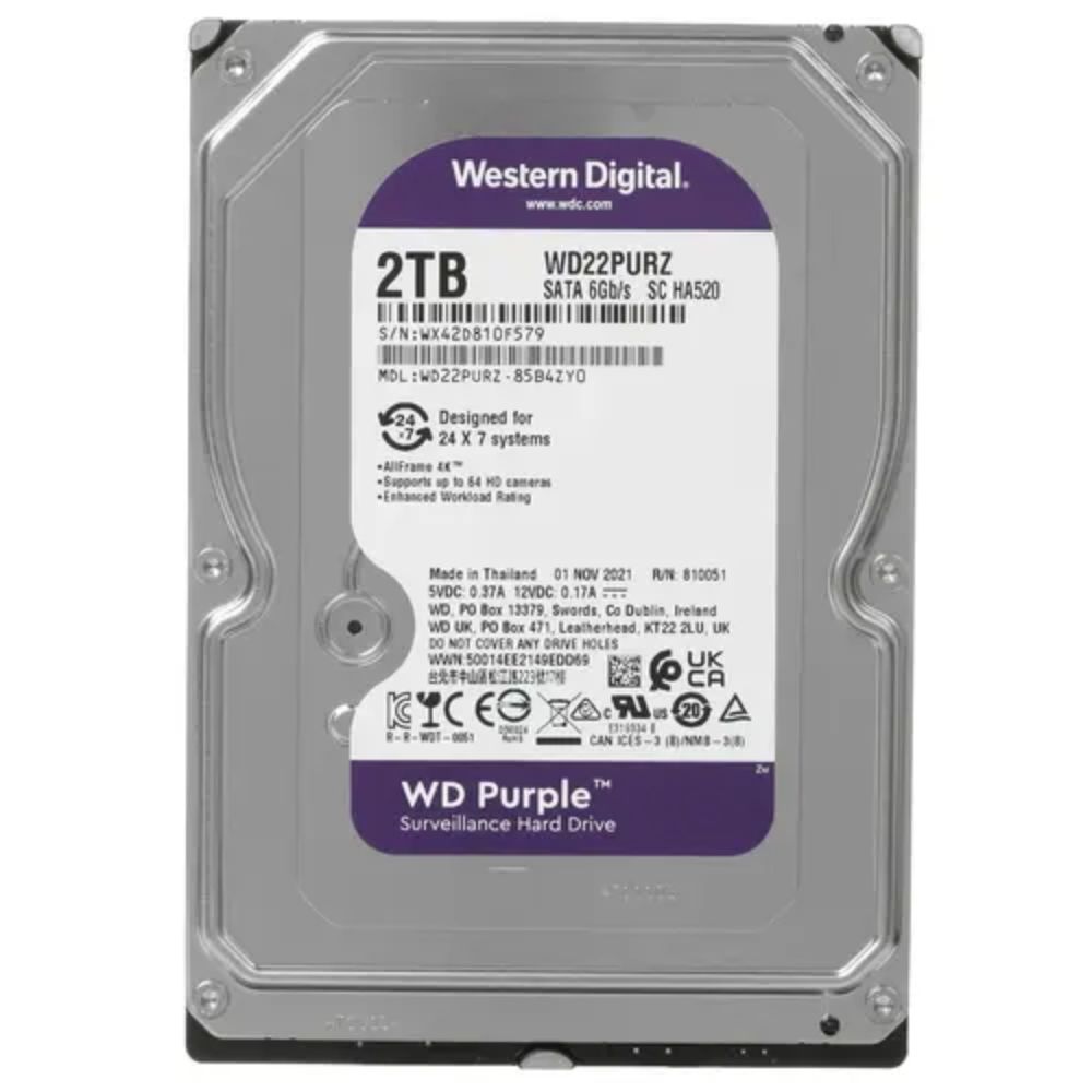 купить Жёсткий диск HDD 2 Tb SATA 6Gb/s Western Digital Purple Surveillance WD22PURZ 3.5* 256Mb в Алматы