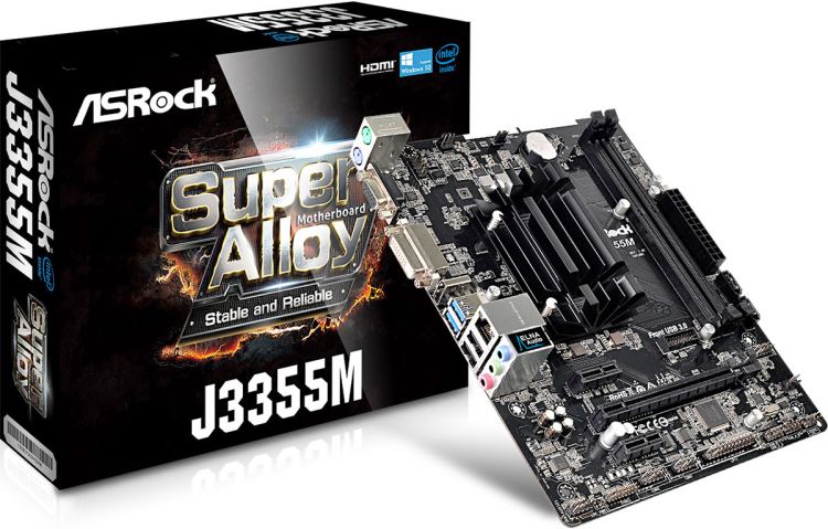 купить Материнская плата с процессором ASRock J3355M Intel® Dual-Core J3355 (до 2,5ГГц) 2DDR3/DDR3L (1866/1600/1333) 2xSATA2  Intel HD Graphics 1xPCIe 2.0x 16, 2xPCIe 2.0 x1 D-Sub, DVI-D, HDMI  2xUSB3.1, 2xUSB2.0, Gigabit LAN, 7.1-канальный HD-кодек,  mATX, в Алматы