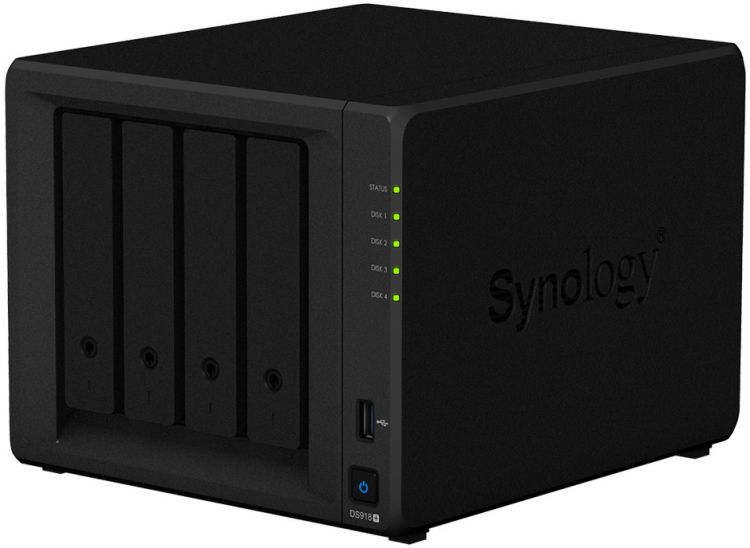 купить Сетевой NAS-сервер Synology DS918+, 4 отсека для HDD, RAM 4Gb в Алматы