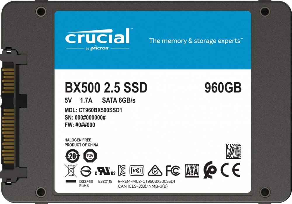 купить Твердотельный накопитель  960GB SSD Crucial BX500 2.5” SATA3 R540Mb/s, W500MB/s 7mm CT960BX500SSD1 в Алматы