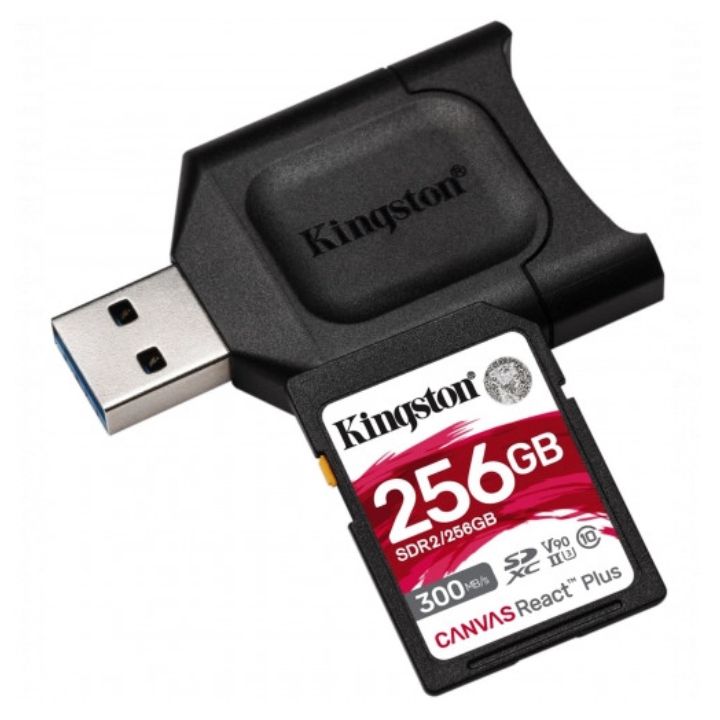 купить Карта памяти SD, Kingston Canvas React Plus, 256GB, SDR2/256GB, UHS-II, R300/W260 + USB Adapter в Алматы
