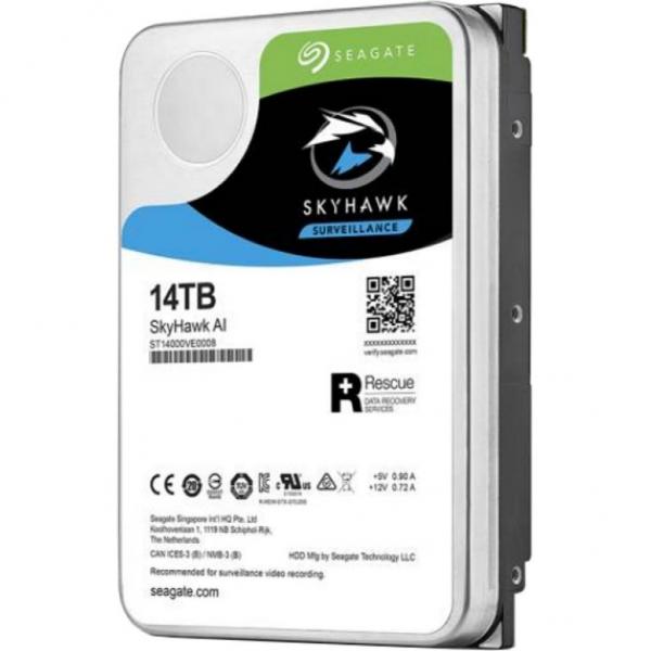 купить Жесткий диск для видеонаблюдения с искусственным интеллектом 14Tb Seagate SkyHawk AI Survelilance SATA3 3.5* 256Mb 7200rpm ST14000VE0008. Поддержка до 64 HD-камер и 32 дополнительных потоков ИИ1. в Алматы