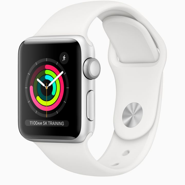 купить Apple Watch Series 3 GPS, 38mm Silver Aluminium Case with White Sport Band, Model A1858 в Алматы