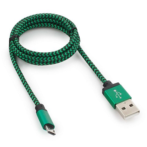 купить Кабель USB 2.0 Cablexpert CC-mUSB2gn1m, USB-MicroUSB, 1м, нейлоновая оплетка, алюм разъемы, зеленый в Алматы