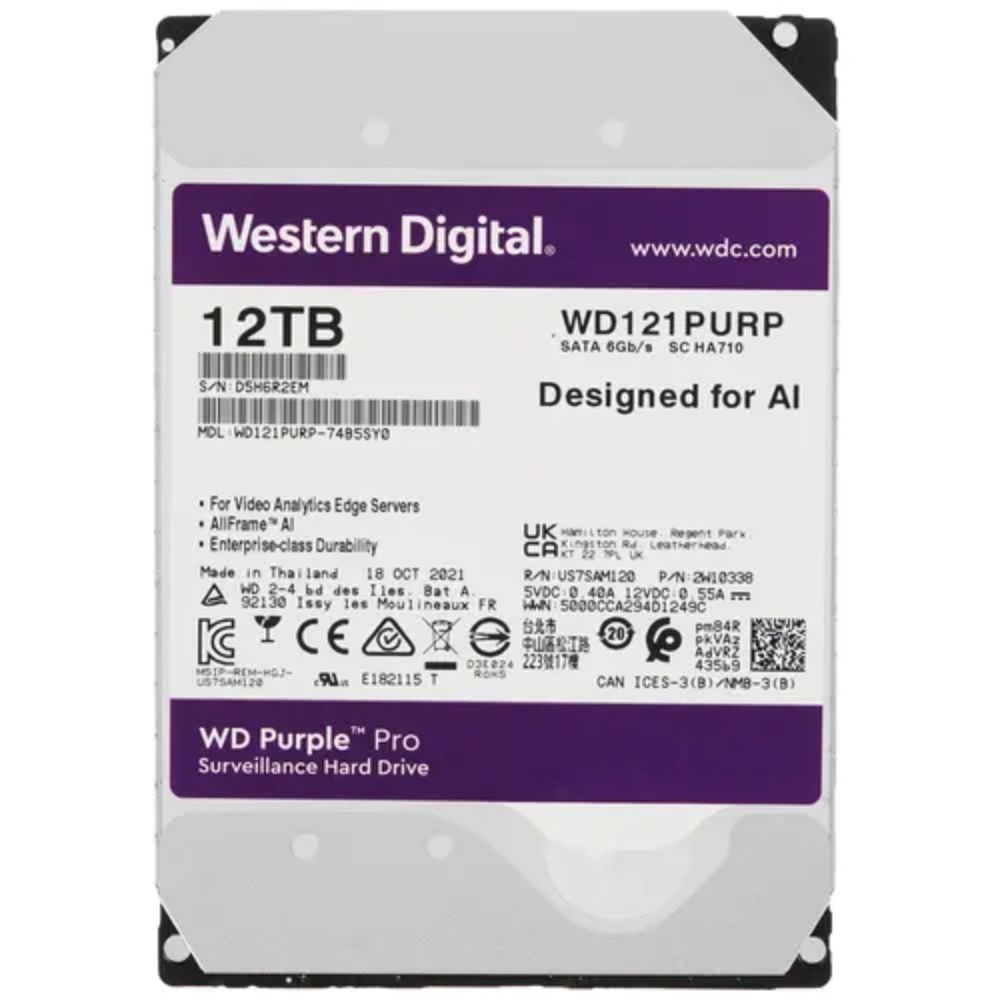 купить Жесткий диск для видеонаблюдения HDD 12Tb Western Digital Purple SATA 6Gb/s 256Mb 7200об/мин 3,5* WD121PURP в Алматы