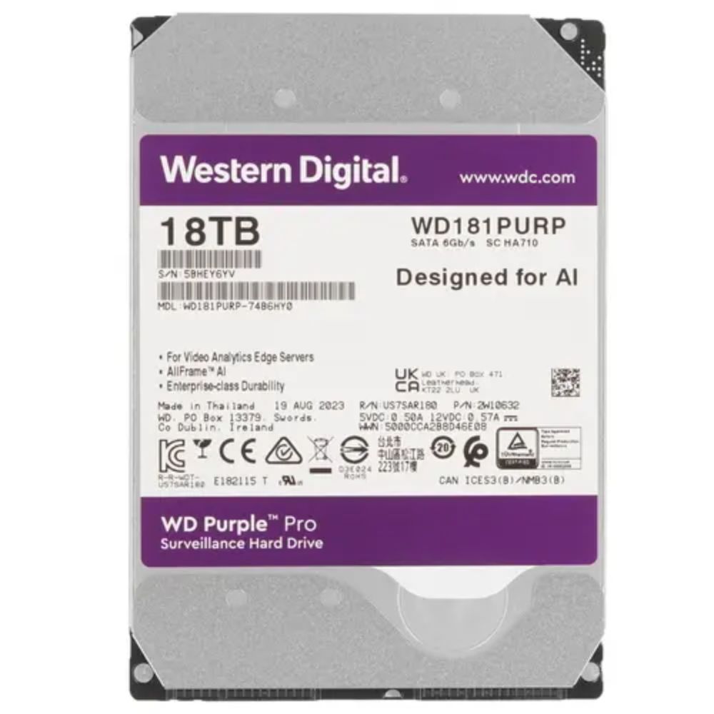 купить Жесткий диск для видеонаблюдения HDD 18Tb Western Digital Purple SATA 512Mb 3,5" 7200rpm WD181PURP в Алматы