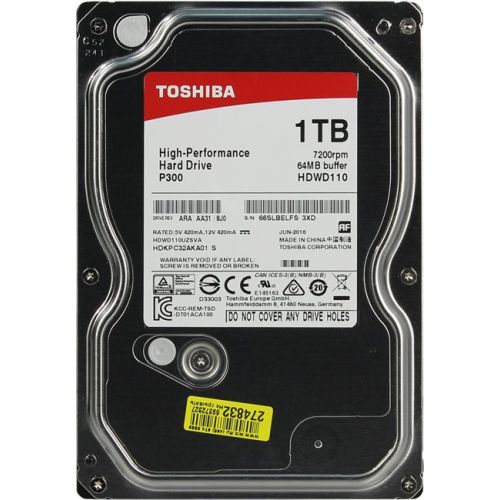 купить Жесткий диск HDD 1Tb TOSHIBA Р300 SATA 6Gb/s 7200rpm 64Mb 3.5* HDWD110EZSTA Retail                                                                                                                                                                         в Алматы