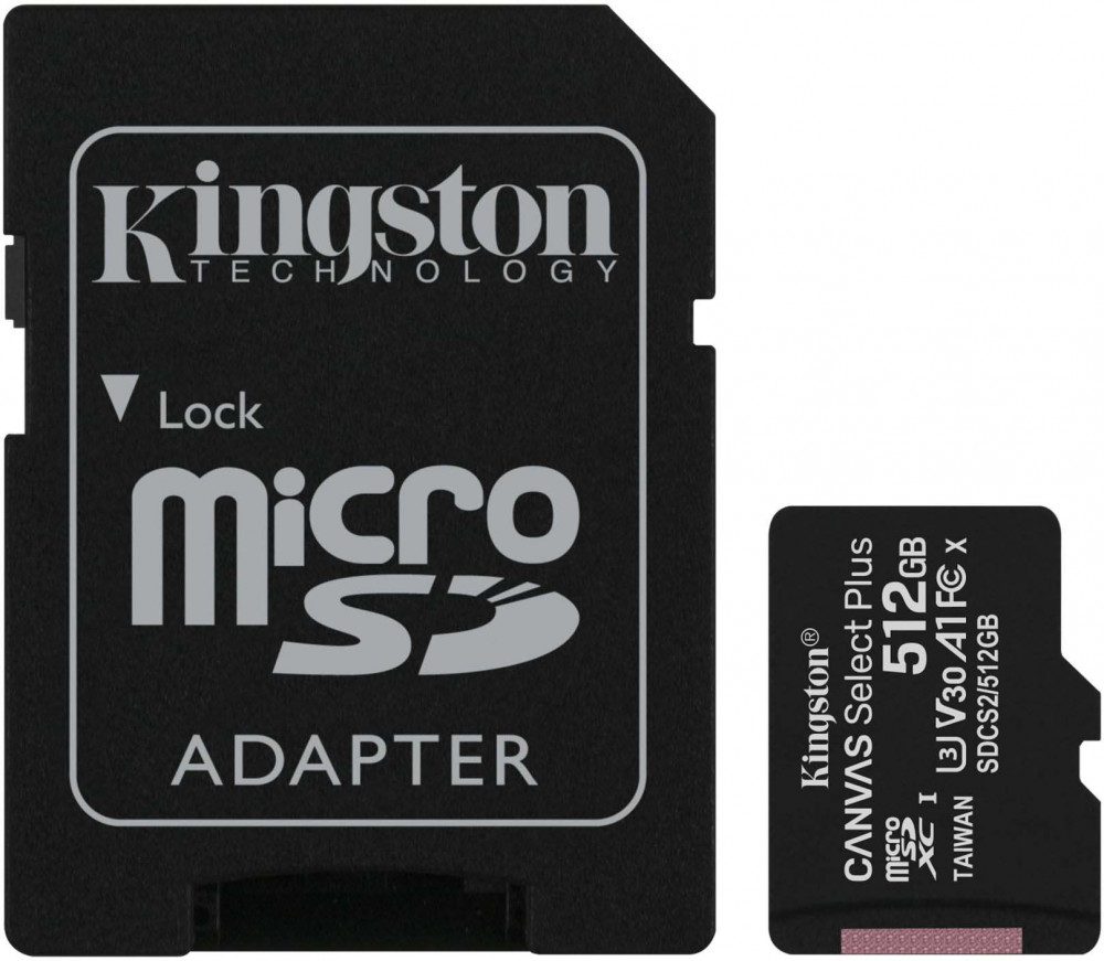 купить Карта памяти Kingston 512GB microSDXC Canvas Select Plus 100R A1 C10 Card + Adapter, SDCS2/512GB в Алматы