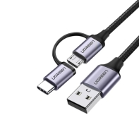 купить Кабель UGREEN US177 USB-A to Micro USB + USB Type-C Cable 1m (Black) в Алматы фото 1
