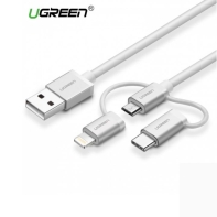 купить Переходник Ugreen US186 USB 2.0 A To Micro USB+Lightning+Type C (3 in 1) Cable Sliver 1.5M, 50203 в Алматы фото 1