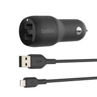 Купить Автомобильное ЗУ Belkin Car Charger 24W Dual USB-A, USB-A - Lightning, 1m, black Алматы