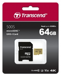 купить Карта памяти MicroSD 64GB Class 10 U3 Transcend TS64GUSD500S в Алматы фото 1