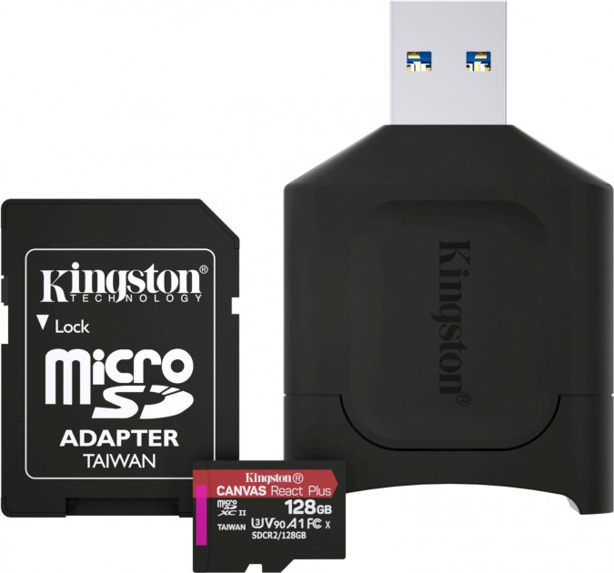 купить Карта памяти MicroSD, Kingston Canvas React Plus, 128GB, MLPMR2/128GB, UHS-II, R285/W165 + USB Adapter в Алматы