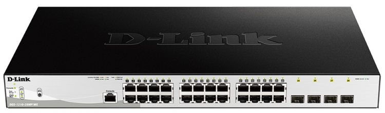 купить D-Link	Коммутатор	DGS-1210-28MP/E1A	Настраиваемый коммутатор WebSmart с 24 портами 10/100/1000Base-T и 4 портами 1000Base-X SFP (порты 1 &ndash; 24 с поддержкой PoE 802.3af/802.3at (30 Вт), PoE-бюджет 370 Вт) в Алматы