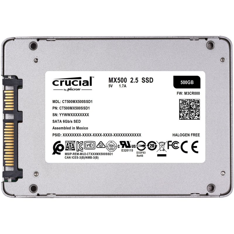 купить Твердотельный накопитель  500GB SSD Crucial MX500 2.5” SATA3 R560Mb/s, W510MB/s 7mm CT500MX500SSD1. В комплекте адаптер от 7 до 9,5 мм.                                                                                                                    в Алматы