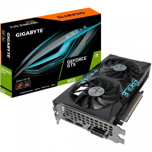 купить Видеокарта, Gigabyte, GTX1650 EAGLE OC D6 4G (GV-N1656EAGLE OC-4GD) 4719331306731, GDDR6, 128bit, HDMI, DP, DVI-D, Fan WINDFORCE 2X, Цветная коробка в Алматы