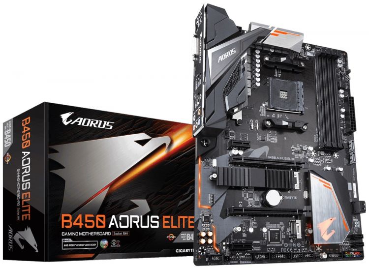 купить Gigabyte, B450 AORUS ELITE, AM4, B450, 4xDDR4 2933, 6xSATA3, 2xM.2, 1xDVI-D, 1xHDMI, 2xPCI-Ex16, 2xPCI-Ex1, ATX в Алматы