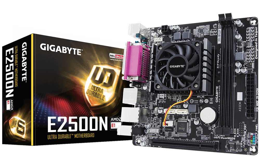 купить Материнская плата, Gigabyte, GA-E2500N (4719331805333), AMD, CPU E1-2500 (1.4 GHz), Radeon HD 8240, 2xDDR3, 2xSATA3, 1xD-Sub, 1xHDMI, 1xPCI, 1xLPT, 1xCOM, Mini-ITX в Алматы