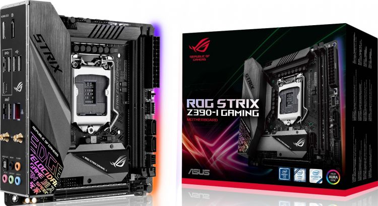 купить Материнская плата ASUS ROG STRIX Z390-I GAMING Socket 1151, 2xDDR4 (4500 OC), 4xSATA3 Raid, 2xM.2, 1xPCIe3.0x16, 1xHDMI, 1xDP, 5xUSB3.1, 2xUSB2.0, 1xRG45, WiFi модуль, AURA RGB, Mini ITX в Алматы