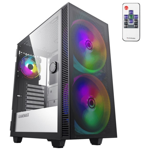 купить Корпус ПК без БП GameMax Aero <ATX, Tempered glass, 2x200mm, 1x120mm, ARGB, USB3.0x1, 360*210*440mm> в Алматы