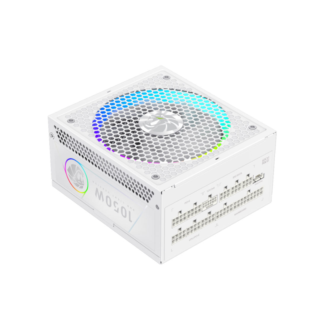 Купить БП ATX 1050W GameMax RGB PRO 1050G WH, Gold, 24 8/20 4 8/24 4 8/24 8 8,14cm, 4x6 2p 2х16p PCI-E в Алматы
