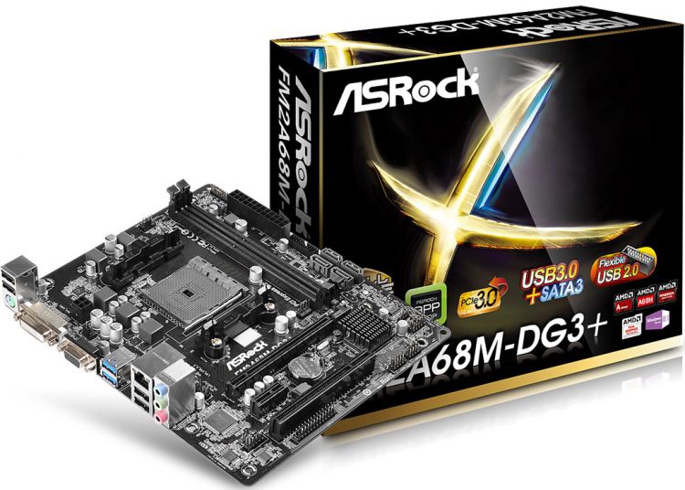 купить Материнская плата ASRock FM2A68M-DG3+ Socket FM2+ 95Вт / FM2 100Вт, 2xDDR3 (1066-2400+ OC), 4xSATA3, Поддержка RAID, 1xPCI-E3.0x16, 1xPCI-E2.0x1, 1xPCI, Поддержка AMD Dual Graphics, 1xD-Sub, 1xDVI-D, 4xUSB2.0, 2xUSB3.1, 1xRJ-45, 1xPS/2,  mATX в Алматы
