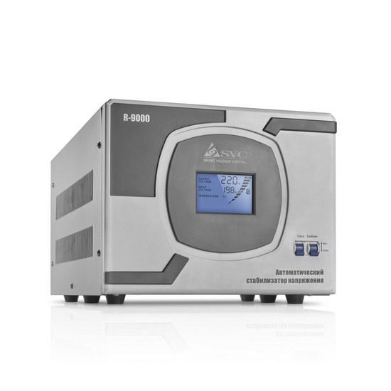 купить Стабилизатор (AVR), SVC, R-9000, Мощность 9000ВА/7000Вт, LCD-дисплей, Диапазон работы AVR: 110-275В, Клеммная колодка, Серый в Алматы