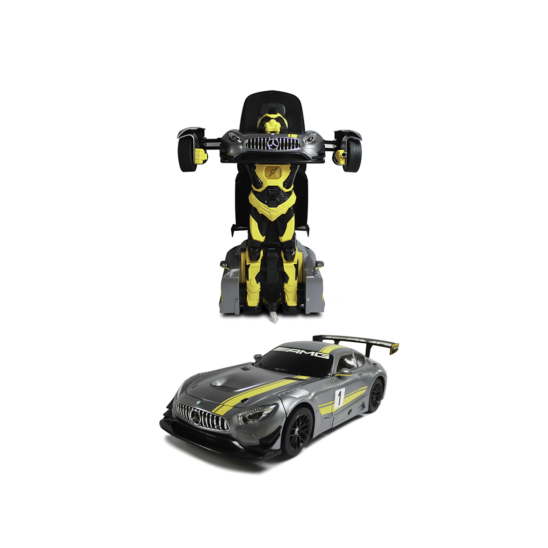 купить Радиоуправляемый Трансформер, RASTAR, 74820G, 1:14, Mercedes-Benz GT3 Transformable car, 2.4GHz, Свет, Звук, Танцует, Съемные щит и секира, Серый в Алматы