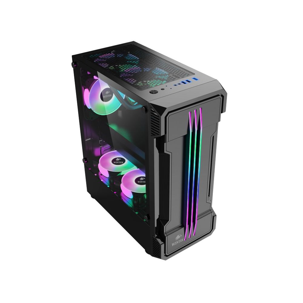 Купить Корпус Wintek Flame-V2 D537-B TG, Midi Tower, ATX, Black, 2x3.5*/1x2.5*, 3xUSB в Алматы