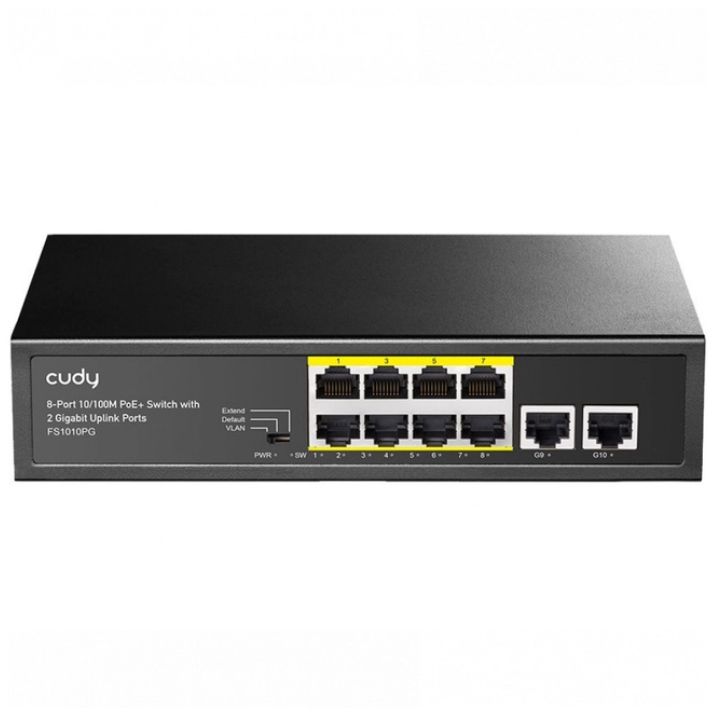 купить Коммутатор PoE+  8-портовый CUDY FS1010PG <8 RJ-45 10/100M PSE ports +2 RJ45 10/100/1000M Uplink Port Unmanaged PoE+ Switch 120W, CCTV/VLAN mode support, long distance:250M at CCTV mode. Support PD Alive Function, ±4 KV Surge Protection,  802.3af/at  в Алматы