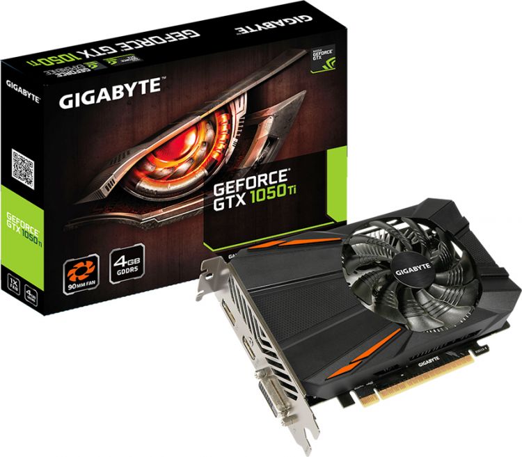 купить Gigabyte GTX1050Ti, GV-N105TD5-4GD, 4G/128bit GDDR5, 1430 MHz/ 1316  MHz, DVI-D, HDMI 2.0, Display Port в Алматы