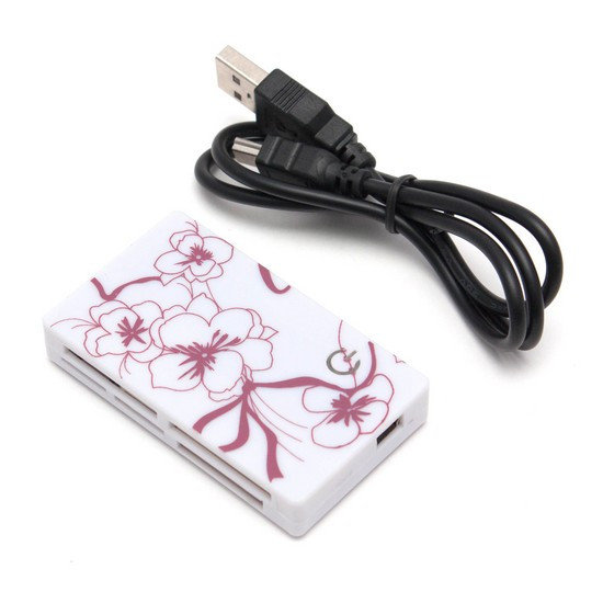 купить Картридер, Deluxe, DCR001WH1, All in 1, Поддержка карт SD/MMC/RS-MMC/MiniSD/MicroSD/TF/XD/MS/MSPRO/MSDUO/M2/CF, USB 2.0, Белый с розовым рисунком в Алматы