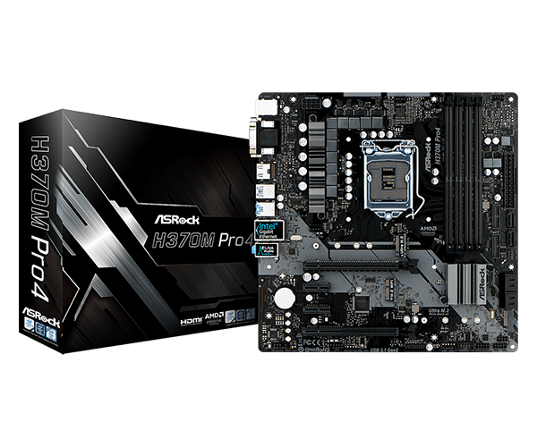 купить Материнская плата ASRock H370M PRO4 iH370 Supports 8th Generation Intel® Core™ Processors Coffee Lake-S LGA1151 4xDDR4 (2666) 6xSATA3 1xUltraM.2 1xM.2 1xD-Sub, 1xDVI-D, 1xHDMI, 2xPCI-E3.0x16, 2xPCI-E3.0x1 Supports AMD Quad CrossFireX™ and CrossFireX™ в Алматы
