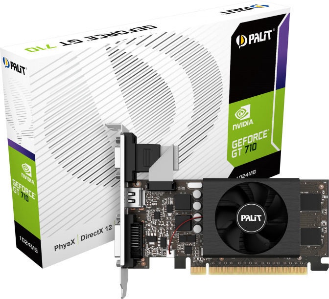 купить Видеокарта, PALIT, GT710 1024M 4710562241280, NE5T7100HD06-2081F,  sDDR5, 64B, CRT, DVI, HDMI, Цветная коробка в Алматы