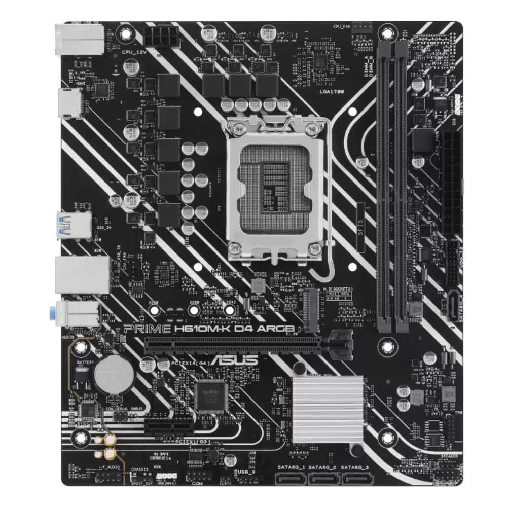 купить Материнская плата ASUS PRIME H610M-K D4 ARGB, LGA1700 2xDDR4 4xSATA3 M.2 HDMI mATX в Алматы