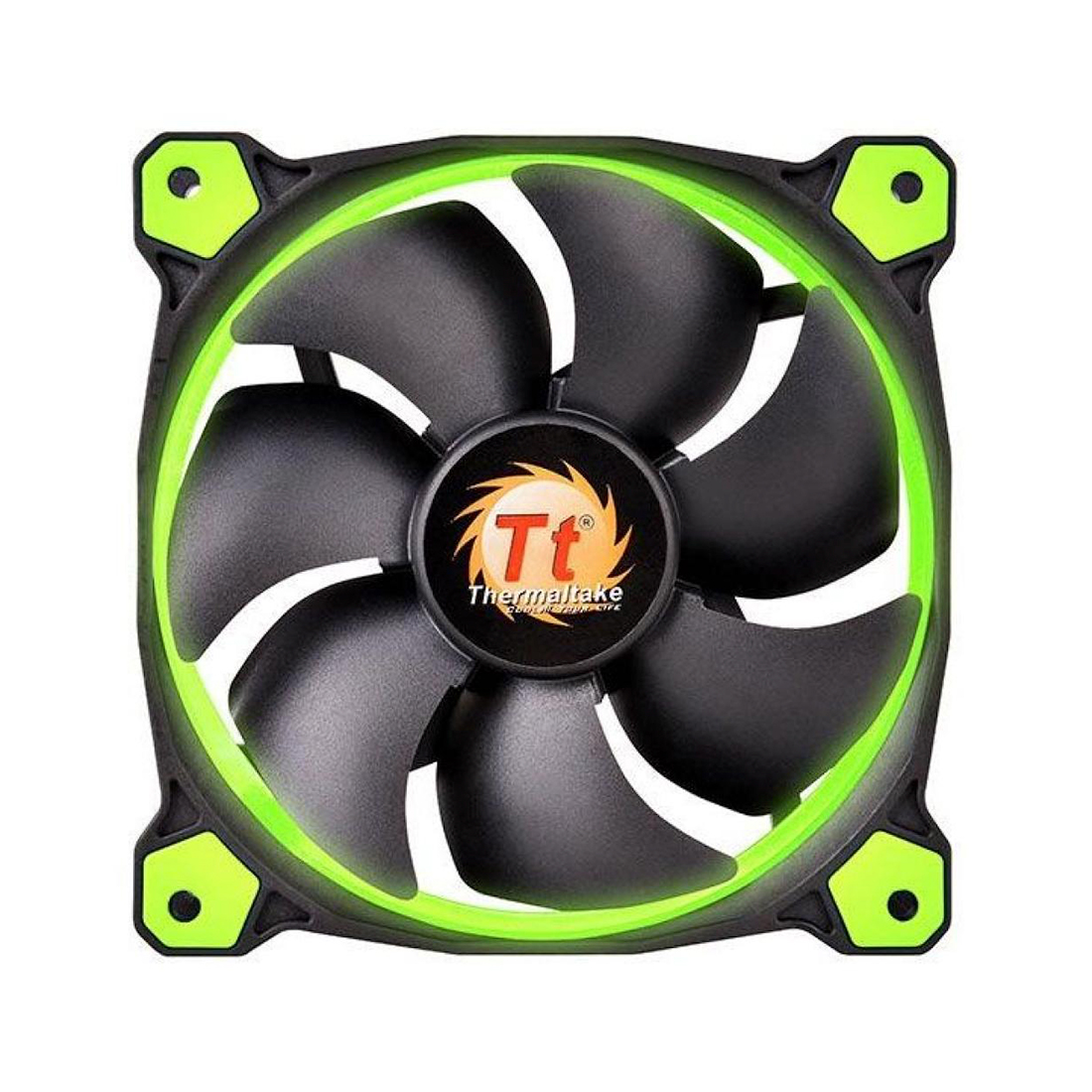 купить Кулер для кейса,Thermaltake, Riing 12 LED Green (CL-F038-PL12GR-A), 120мм, 1000-1500 об.мин, 3pin LNCable, Подсветка LED зелёная, Габариты 120х120х25мм, Чёрный в Алматы