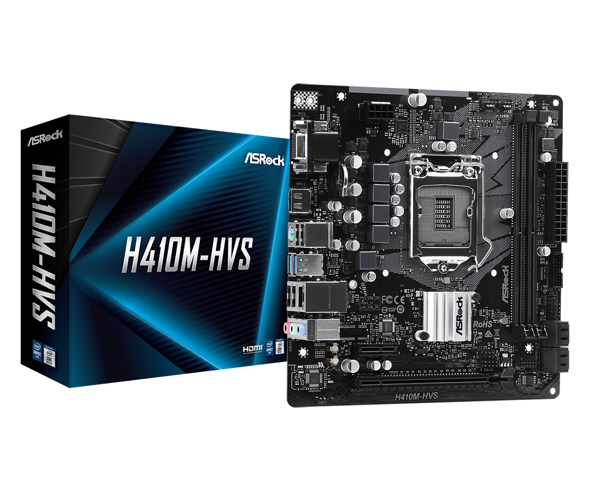 купить Материнская плата ASRock H410M-HVS LGA1200 2xDDR4 4xSATA D-Sub HDMI mATX в Алматы