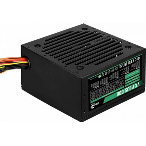 купить Блок питания, Aerocool, VX-600, 600W, ATX, (230V None-PFC), 20 4 pin, 4 4pin, 4*Sata, 3*Molex, 1*FDD, 2*PCI-E 6 2 pin, Поддержка Haswell, Вентилятор 12 см, Кабель питания, Чёрный в Алматы