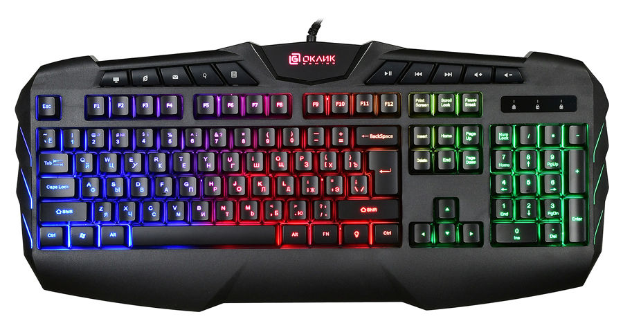 купить Клавиатура Oklick 777G PSYCHO черный USB Multimedia for gamer LED (подставка для запястий) в Алматы