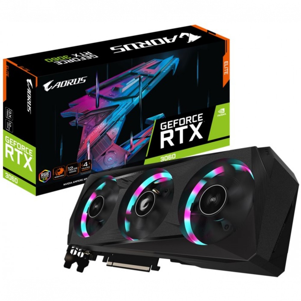 купить Видеокарта Gigabyte GV-N3060AORUS E-12GD, 12Gb GDDR6/192Bit, 2xHDMI, 2xDP BOX в Алматы