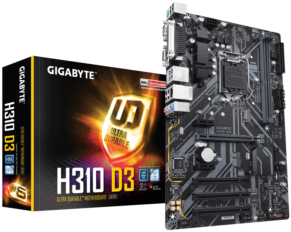 купить Gigabyte, H310 D3, LGA1151v2, iH310, 2xDDR4, 4xSATA3, 1xM.2, 1xD-Sub, 1xDVI-D, 1xHDMI, 1xPCI-Ex16, 2xPCI-Ex1, ATX в Алматы