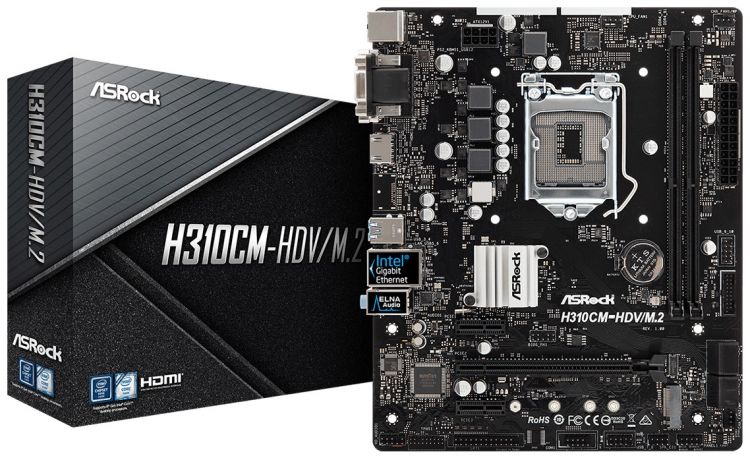 купить Материнская плата ASRock H310CM-HDV/M.2 LGA1151 INTEL H310 2xDDR4 4xSATA3 1xM.2 1xD-Sub, 1xDVI-D, 1xHDMI, 1xPCI-E3.0x16, 2xPCI-E2.0x1, 4xUSB2.0, 2xUSB3.1, 1xPS/2, 1xRJ-45  mATX                                                                           в Алматы