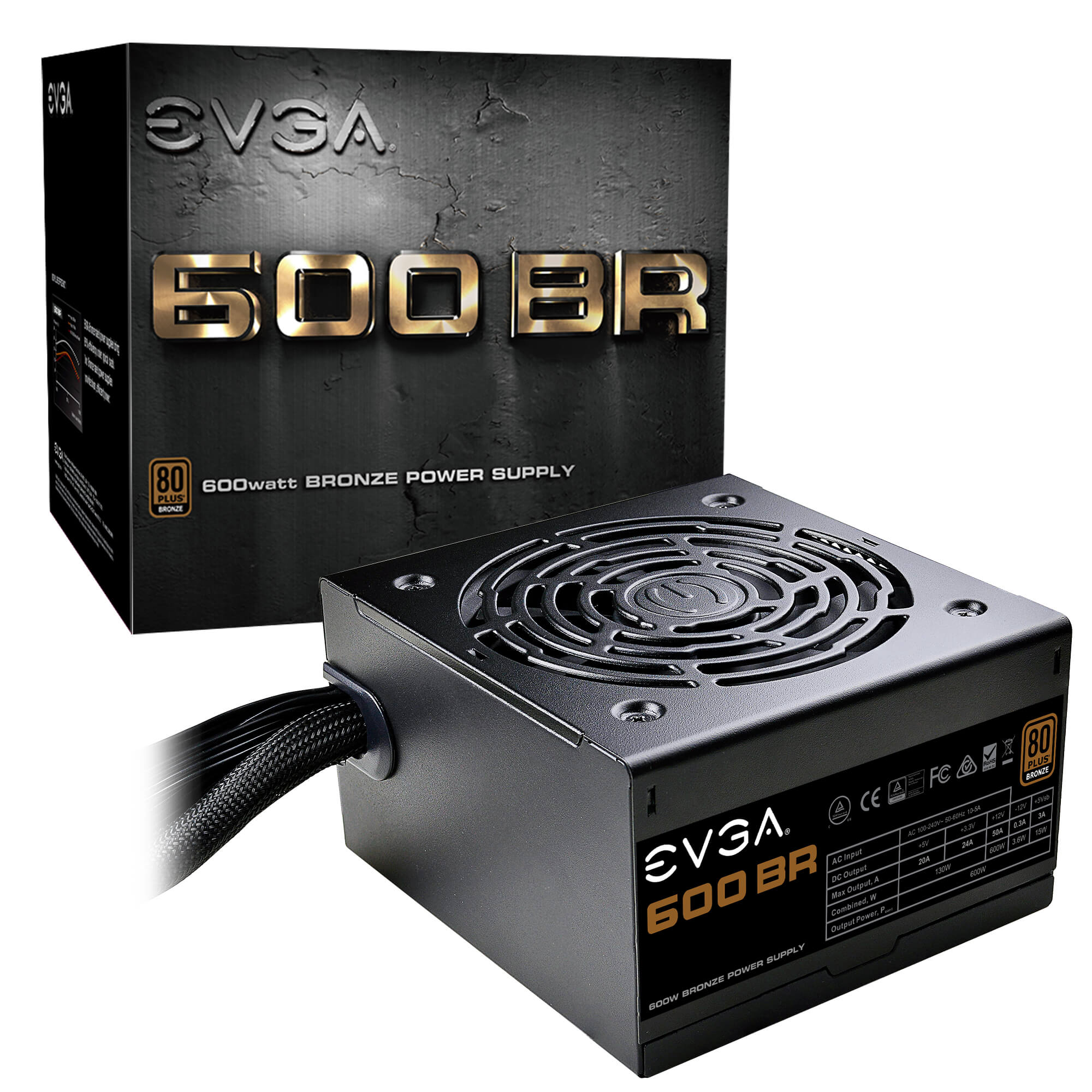 купить Блок питания ATX 600W EVGA 600 BR, Active PFC, вентилятор 12 см, 80+ BRONZE 100-BR-0600-K2 в Алматы