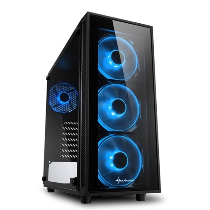 купить Корпус ПК без БП Sharkoon TG4 Blue <ATX, 2x3.5, 4x2.5, 2xUSB 3.0, Audio, 3x120mm Blue F/P, 1x120mm Blue R/P, 455*200*430mm> в Алматы